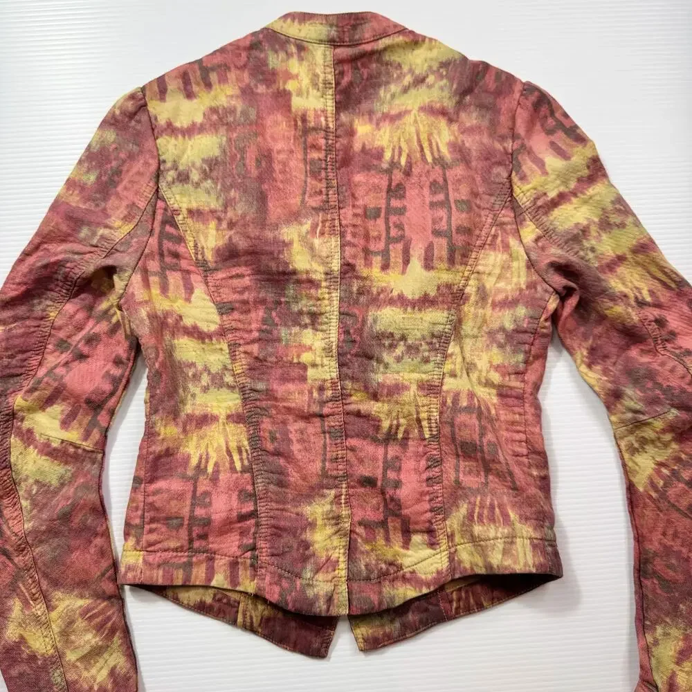 Free People Ikat Tribal Tie Dye Blazer Jacket Women’s 2 Cotton Boho Y2K Western - Picture 11 of 16